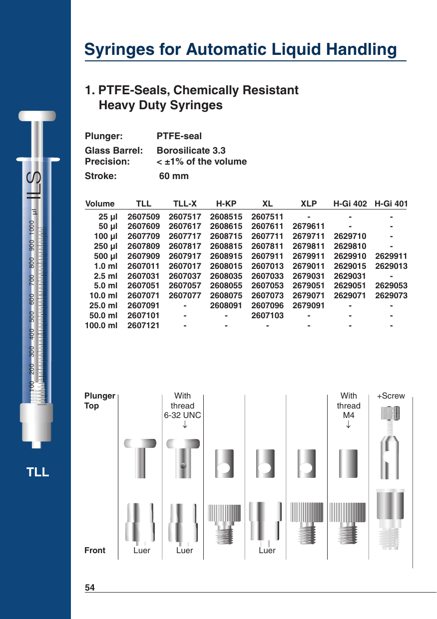 PTFE-Seals, Chemically Resistant Heavy Duty Syringes